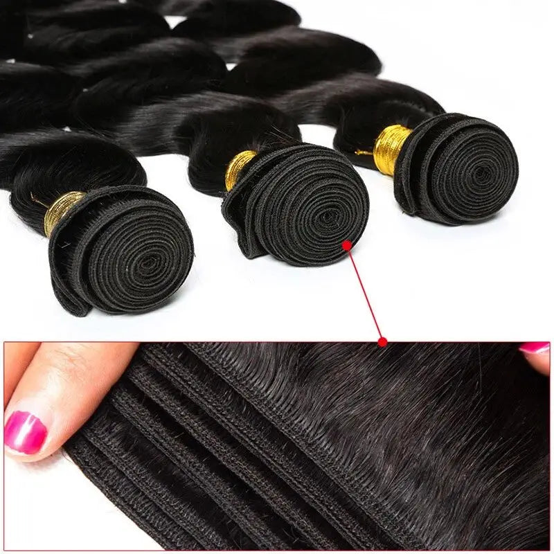 32 Inch Raw 100% Human Hair Bundles with Frontal Body Wave Human Hair Natural Black Raw Hair Bundles and Frontal For Extensions