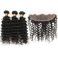 Brazilian Water Deep Wave Bundles with Frontal Natural Black Bundles Raw Hair Weaving 3 Bundles with Closure 4x4 For Extensions