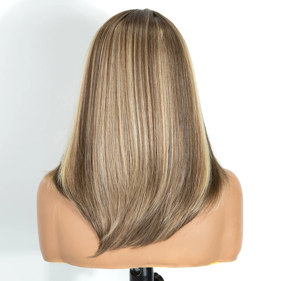 FREEDOM Synthetic Lace Front Wigs For Black Women 6X4 Pre-plucked Lace Wig 18" Bob Ombre Brown Highlight Blonde Daily Use Wig