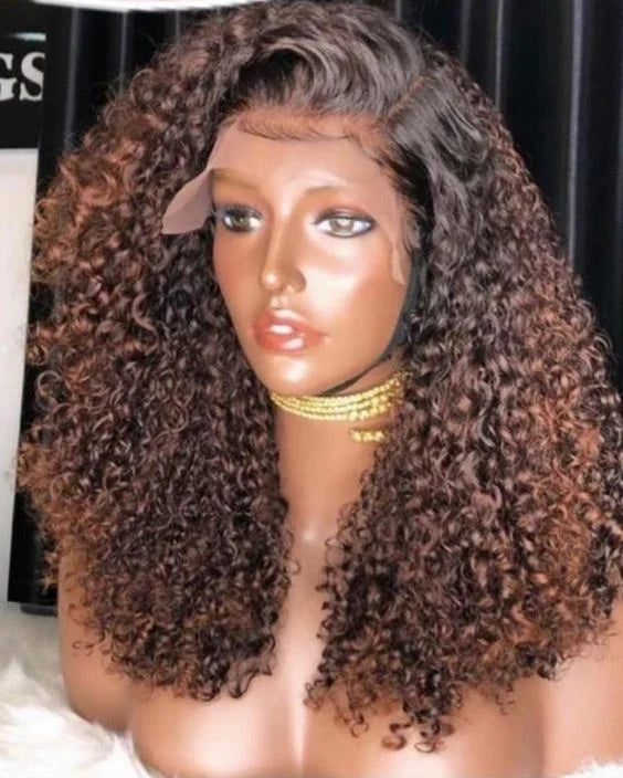 13x4 Hd Lace Water Deep Wave Frontal Wig Highlight Honey Brown Glueless Curly Human Hair Wigs Colored Bob for Women 30 Inch