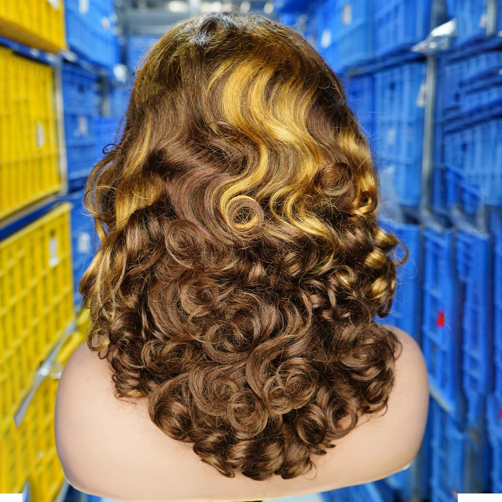 13x4 Hd Lace Water Deep Wave Frontal Wig Highlight Honey Brown Glueless Curly Human Hair Wigs Colored Bob for Women 30 Inch