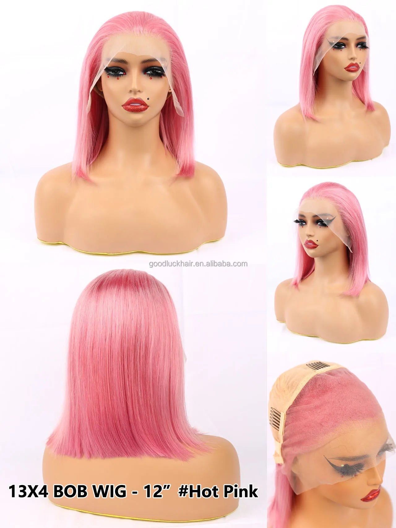GL Cheap Wholesale Brazilian Pink Bob Wigs Double Drawn Human Hair Wigs for Black Women HD Transparent Pink Lace Front Wigs