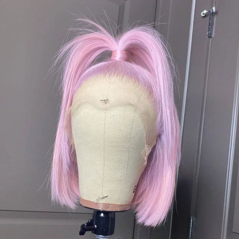 GL Cheap Wholesale Brazilian Pink Bob Wigs Double Drawn Human Hair Wigs for Black Women HD Transparent Pink Lace Front Wigs