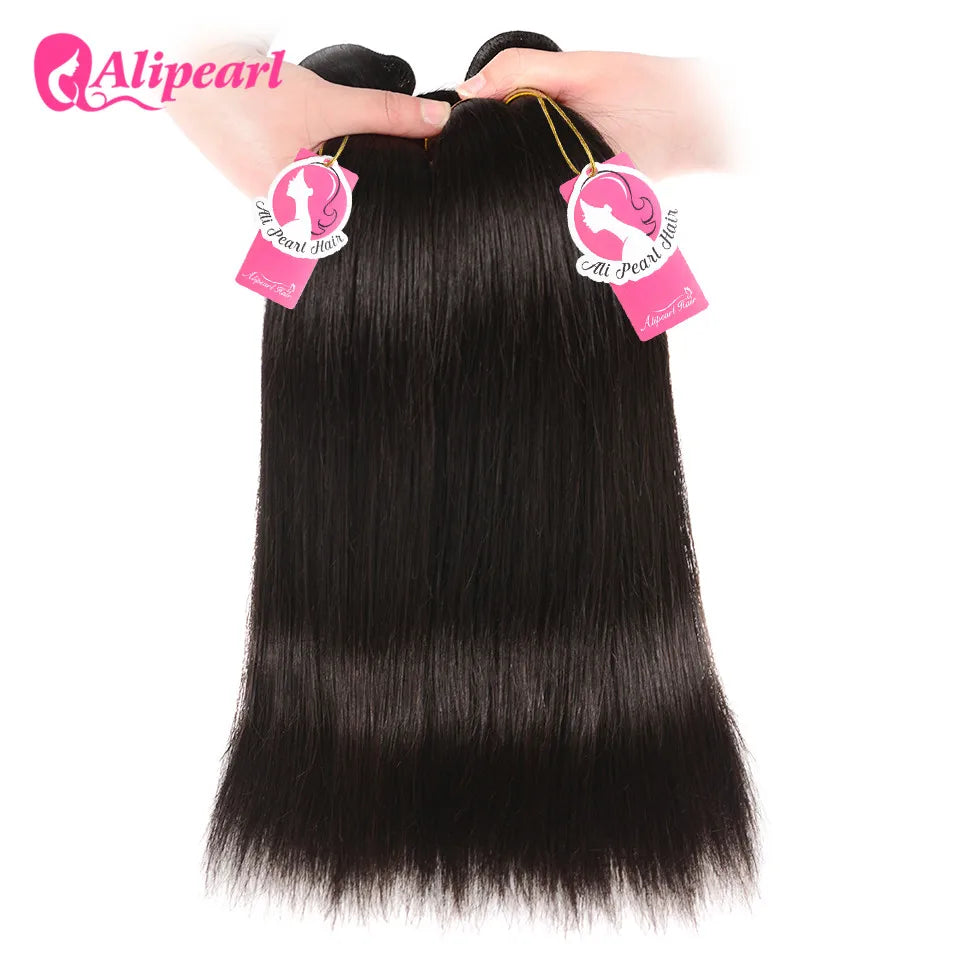 AliPearl Hair Straight 3 Bundles With 5x5 Closure Transparent Lace Closure Bundles With Closure Brazilian Human Hair