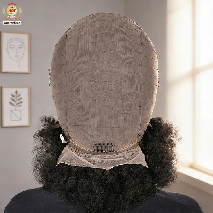 Indian Short Bob Wig Afro Bouncy Curly Triangle Knotless Box Braided Wigs for Women Half Braided 13X4 Lace Front Human Hair Wigs