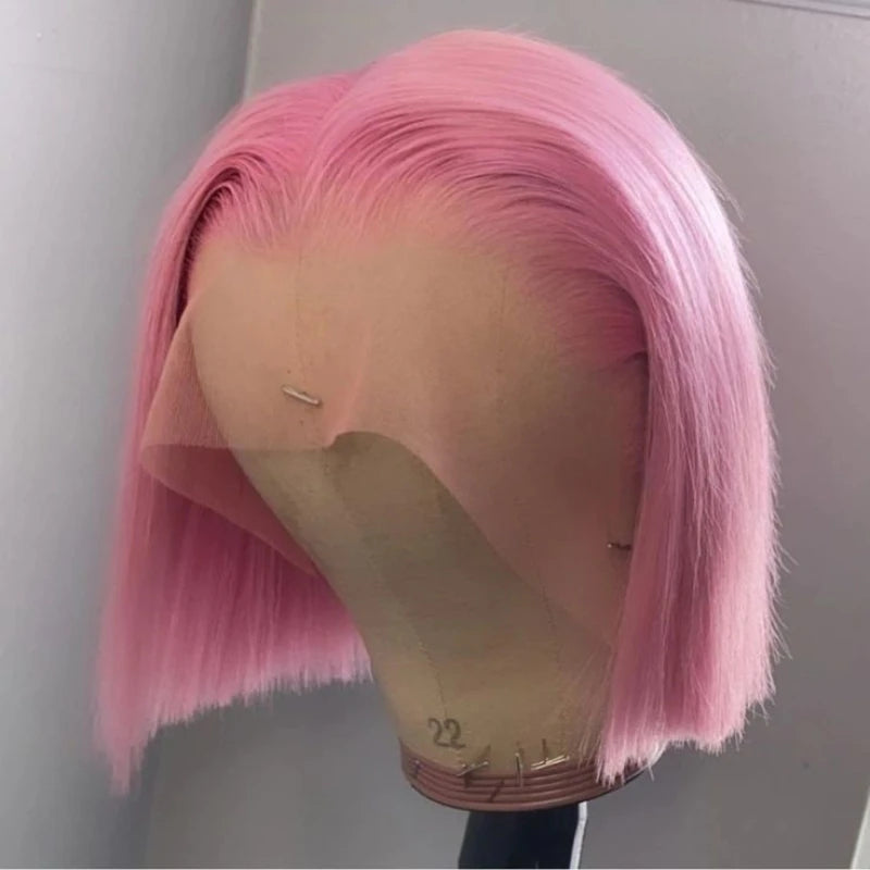 GL Cheap Wholesale Brazilian Pink Bob Wigs Double Drawn Human Hair Wigs for Black Women HD Transparent Pink Lace Front Wigs