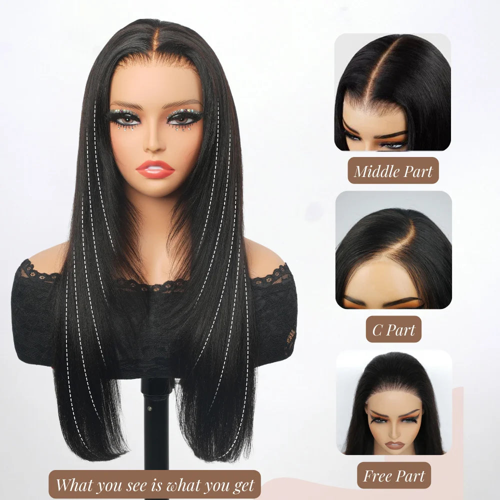Ready to Ship Layer Style 180% 13x4 Transparent Lace Front Wigs Brazilian 5x7 Closure Straight Human Hair Wigs for Black Women