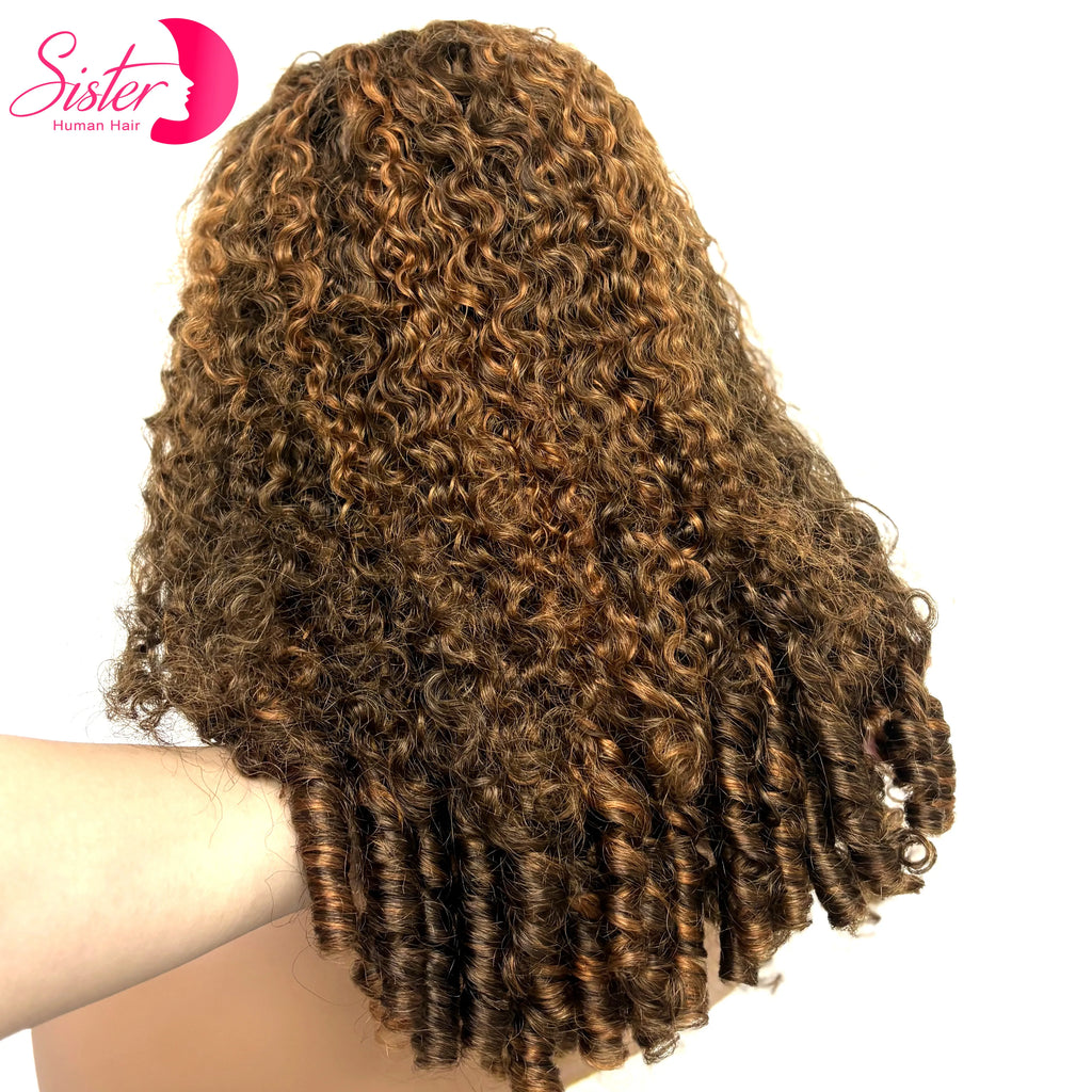 5x5 Glueless Highlight Burmese Bouncy Spiral Curly Human Hair Wigs 350% Density Lace Closure Curly Wig for Women PrePlucked Remy