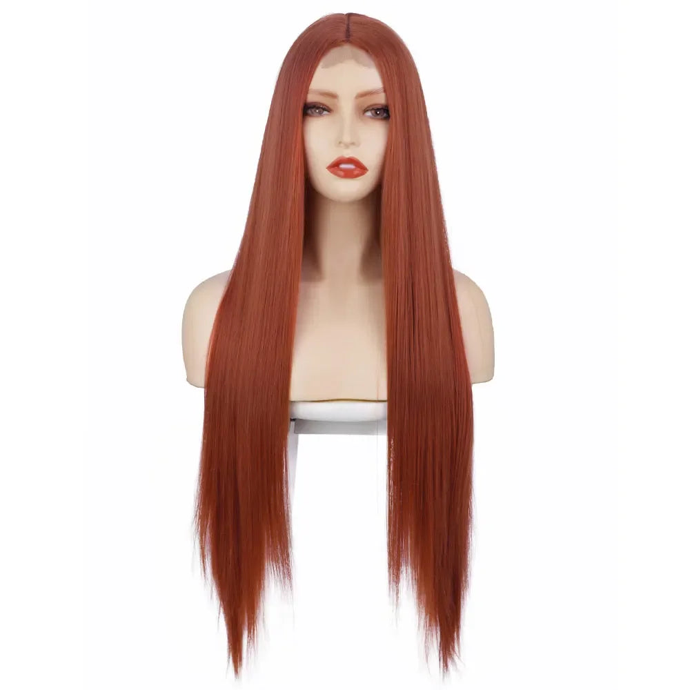 Long Synthetic Straight Wig 32 Inch White Middle Part Wigs for Women Cosplay Blonde Ginger Heat Resistant Fiber Hair Wig