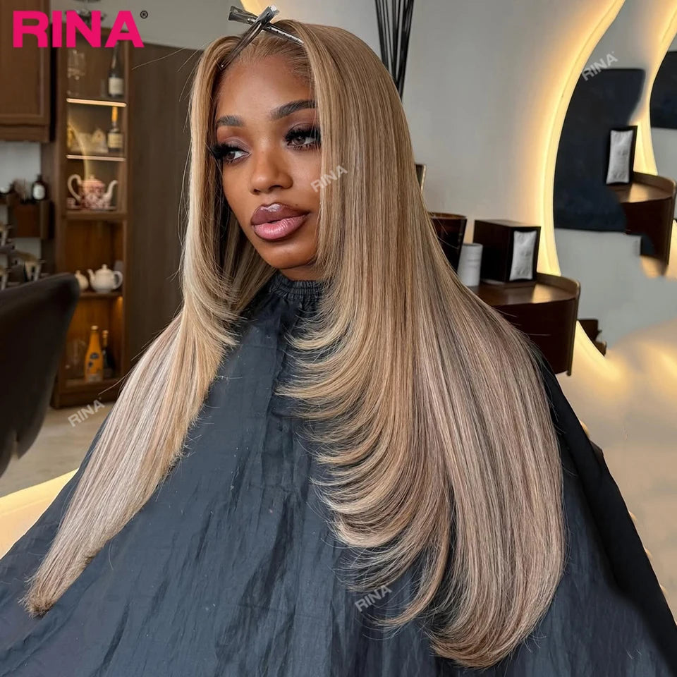 Light Honey Blonde 613 Highlight Straight Lace Frontal Wig Brazilian Human Hair Glueless Hair Wig Pre Plucked Hair for Women