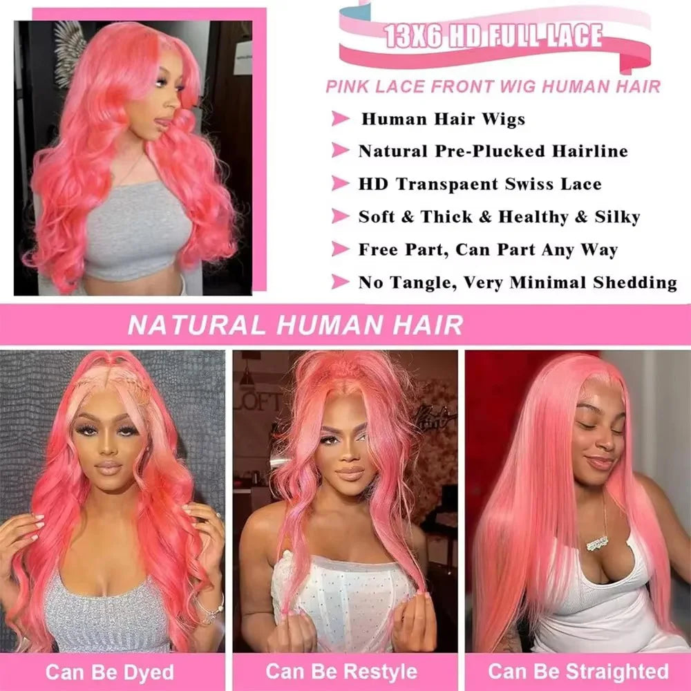 13x4 Body Wave Light Pink Lace Front Wig Human Hair Wigs Colored Wig Transparent 13x6 Hd Lace Frontal Wigs For Women 180 Density