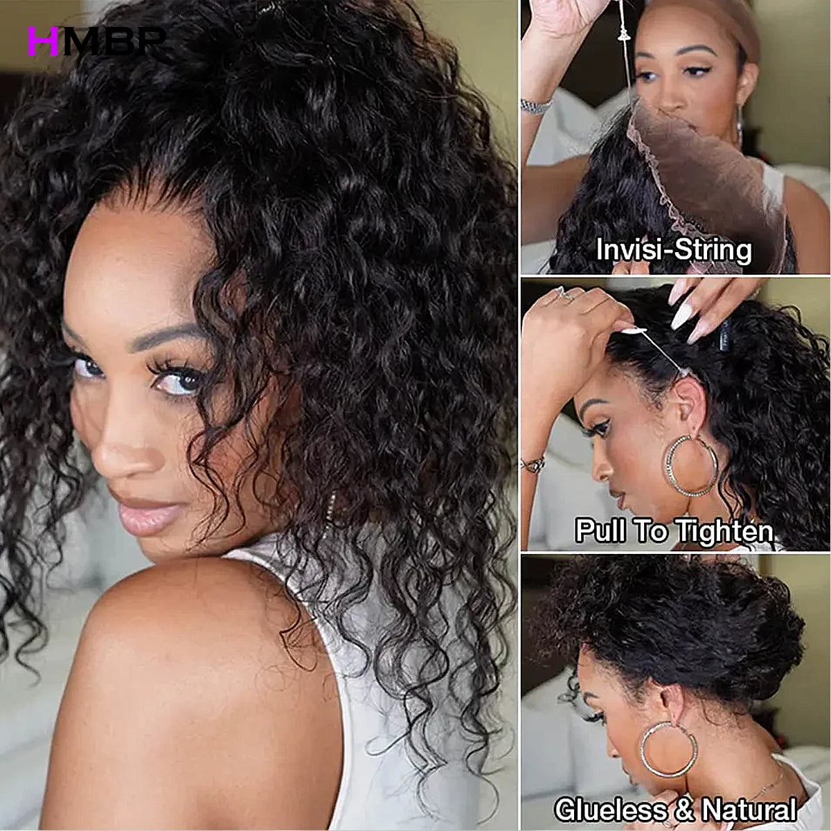 450 Density Invisible Drawstring Cap 360 Full Lace Frontal Wigs Glueless Human Hair Wigs 40in Kinky Curly Brazilian Virgin Hai