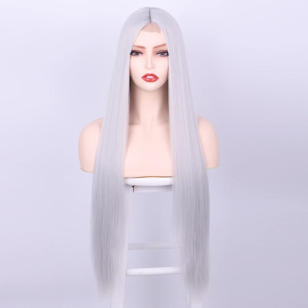 Long Synthetic Straight Wig 32 Inch White Middle Part Wigs for Women Cosplay Blonde Ginger Heat Resistant Fiber Hair Wig