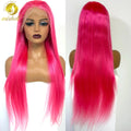 13x4 Lace Frontal Pink Straight Human Hair Wig 26 28inch 250 Density Pre Plucked Red Hair Wig Grey Lace Front Wigs for Women
