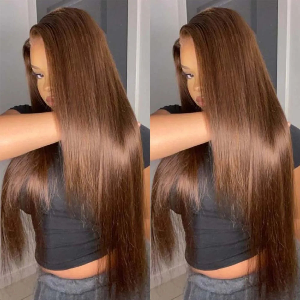 Geeta 13X6 Chocolate Brown Lace Front Wig 200% Pre Plucked Pre Plucked Pre Bleached Bone Straight Human Hair Wigs For Women