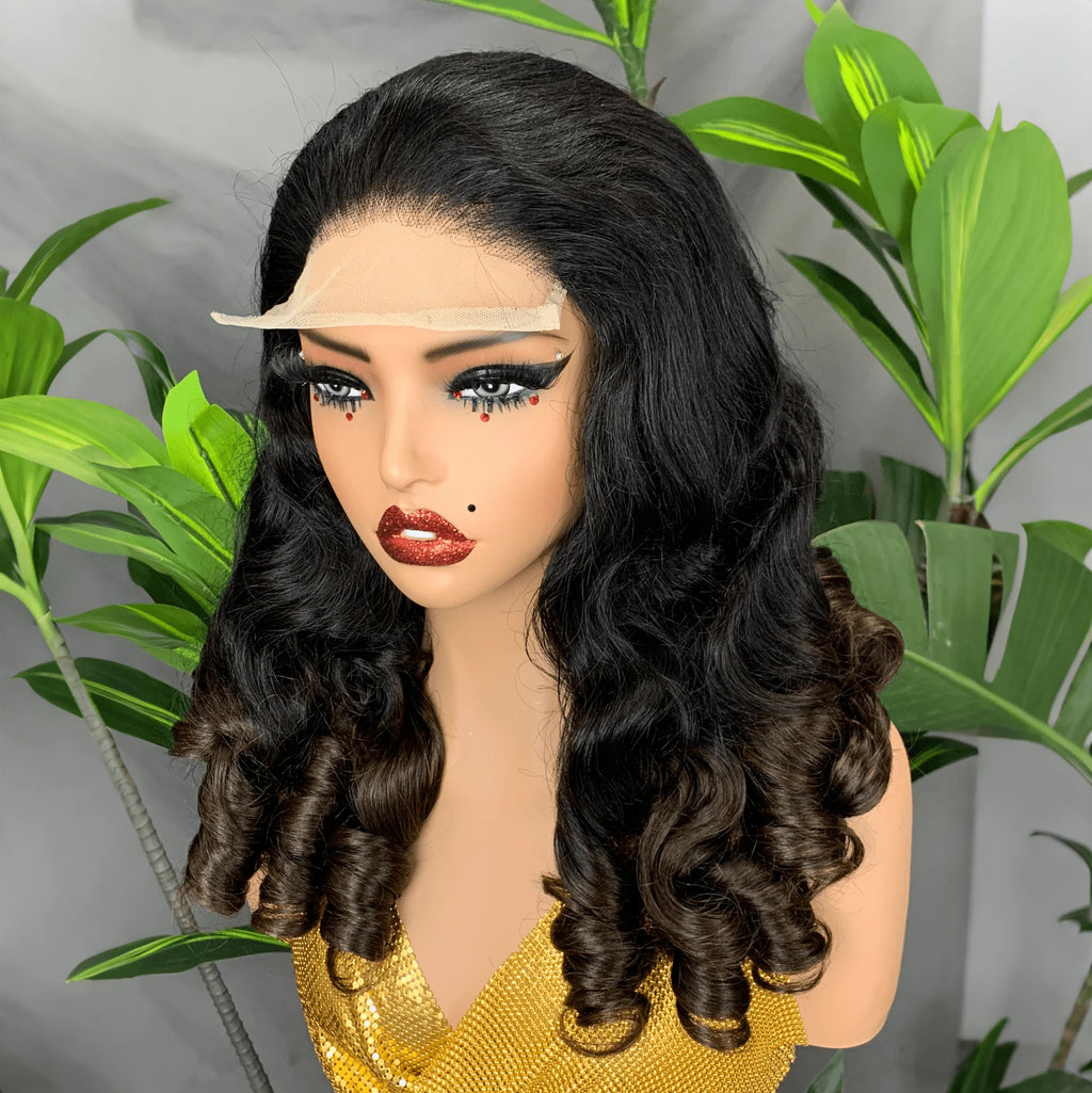 Double Drawn Loose Bouncy Wig 300% Density 5x5 Front Lace Loose Bouncy Curly Wig 100% Human Hair Loose Bouncy Wig for Women