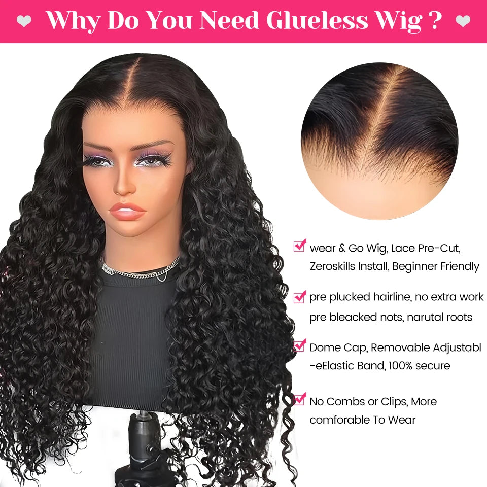 Wear Go Wig ISEE Hair Mongolian Water Wave 7x5 Glueless Preplucked Human Wigs Ready To Go Pre Cut Lace Easy Install HD Lace Wigs