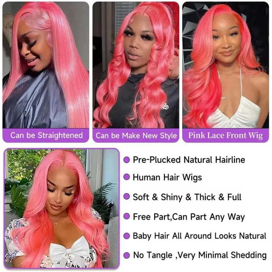Loose Body Wave Light Pink Lace Front Wig Human Hair 13X6 Hd Lace Frontal 613 Colored Wig 13X4 Brazilian Pre Plucked Wig 36 Inch