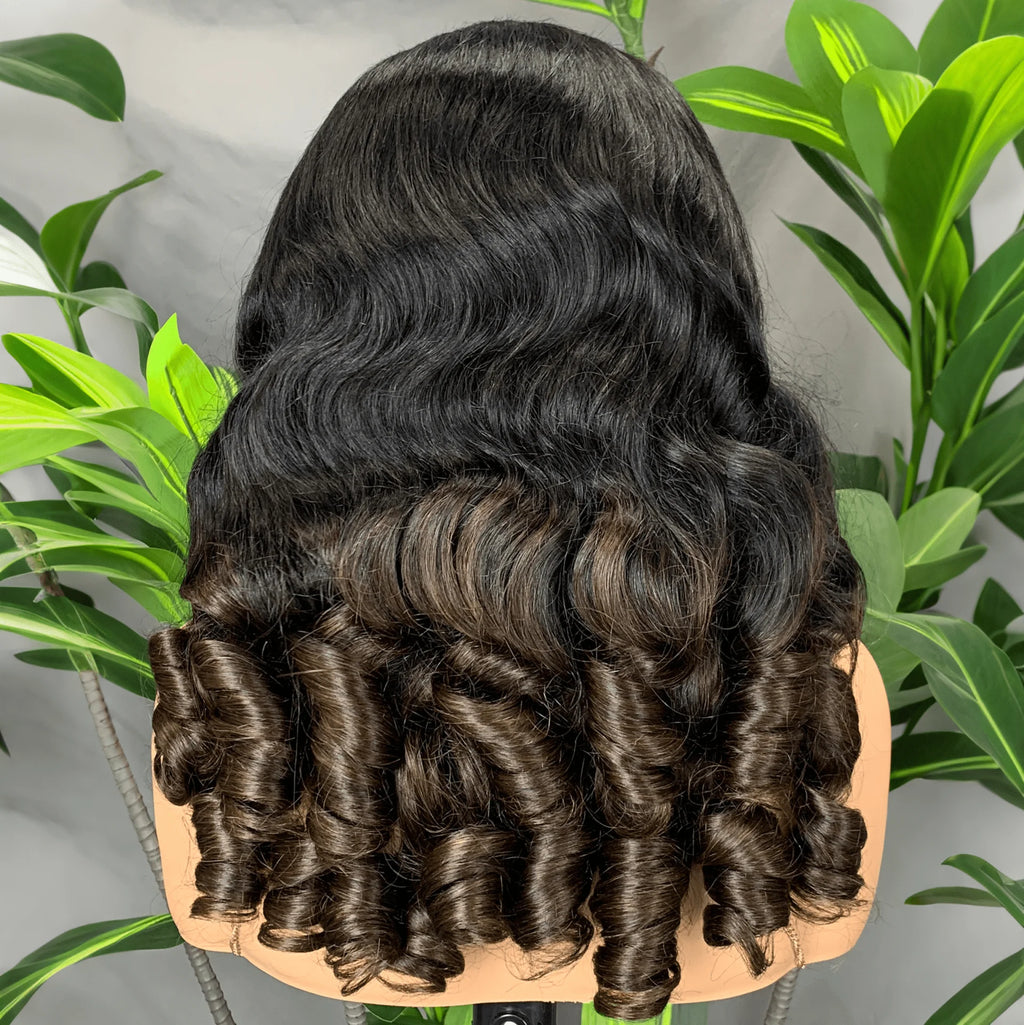 Double Drawn Loose Bouncy Wig 300% Density 5x5 Front Lace Loose Bouncy Curly Wig 100% Human Hair Loose Bouncy Wig for Women