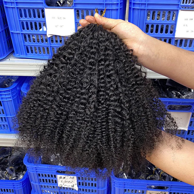 High Grade Human Hair Invisible Knotless Crochet Braiding Hair Extension for Women 14-24inch Afro Kinky Curly 4c 100g Soft Silky