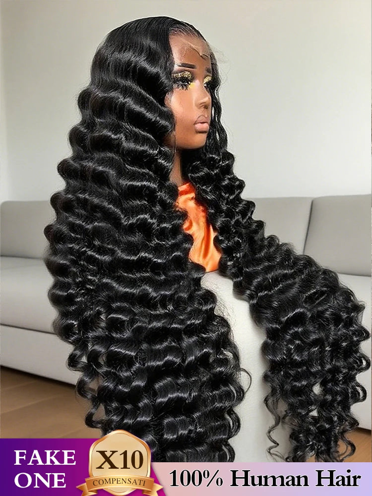 100% Human Hair Brazilian Deep Wave 300% Density 40 Inch Wigs Loose Water Wave Lace Front Wig 4x4 13x6 HD Lace Human Hair Wig