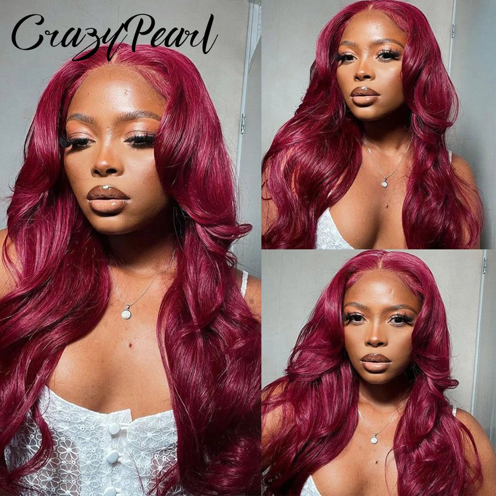 99J Burgundy Lace Front Wigs Human Hair Red Burgundy Wig 250% Density 13X6 Body Wave Lace Front Wigs Pre Plucked Glueless Lace