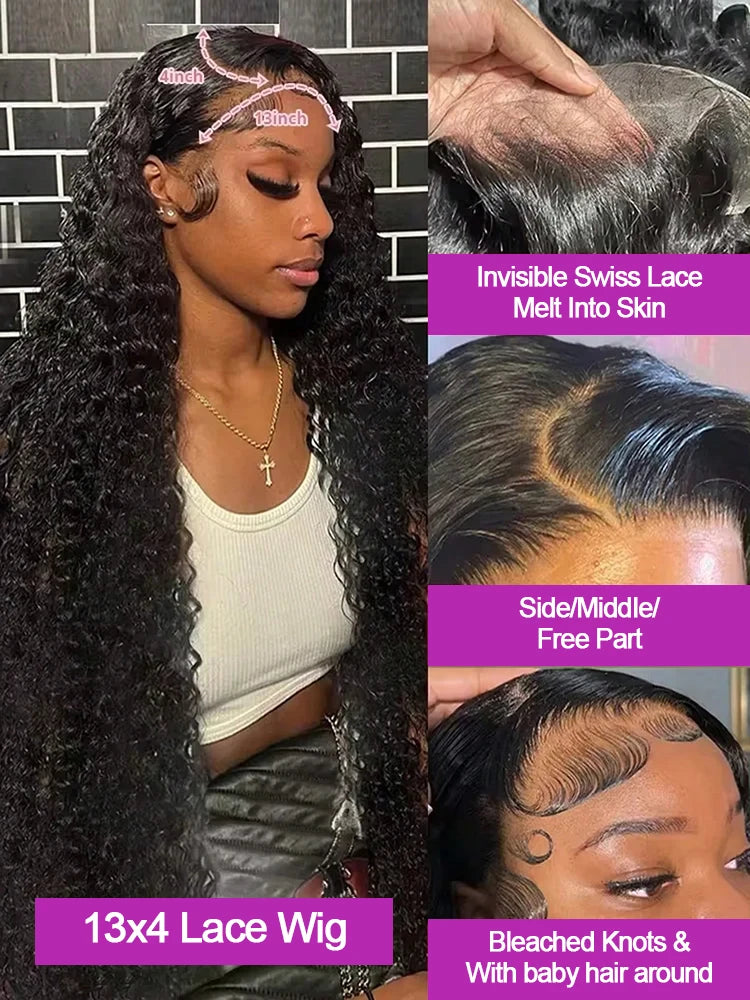 40Inch Wigs 100%Human Hair Kinky Curly Lace Front Wigs 13x6 HD Lace Human Hair Wigs Vietnamese Hair 300%Density Jerry Curly Wigs
