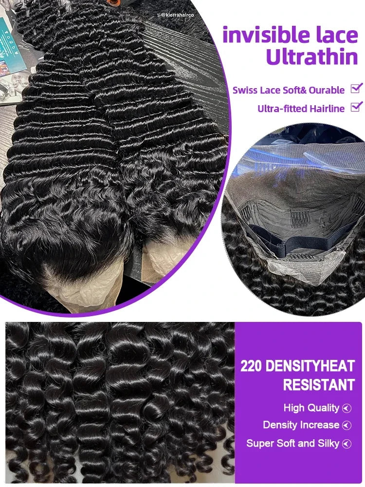 100% Human Hair Brazilian Deep Wave 300% Density 40 Inch Wigs Loose Water Wave Lace Front Wig 4x4 13x6 HD Lace Human Hair Wig