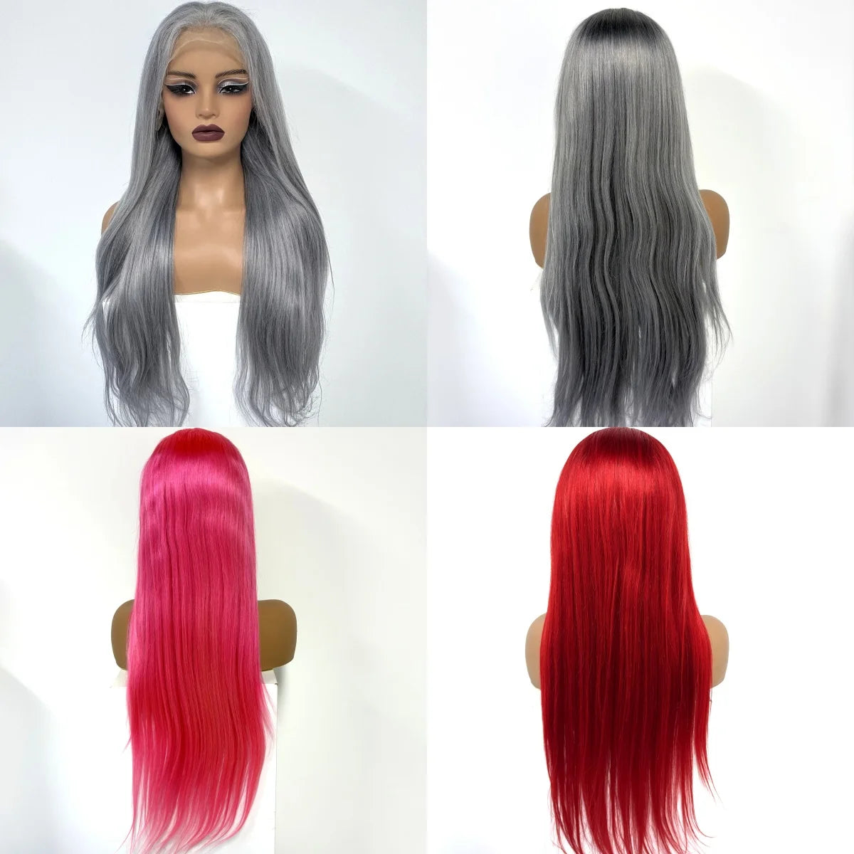 13x4 Lace Frontal Pink Straight Human Hair Wig 26 28inch 250 Density Pre Plucked Red Hair Wig Grey Lace Front Wigs for Women