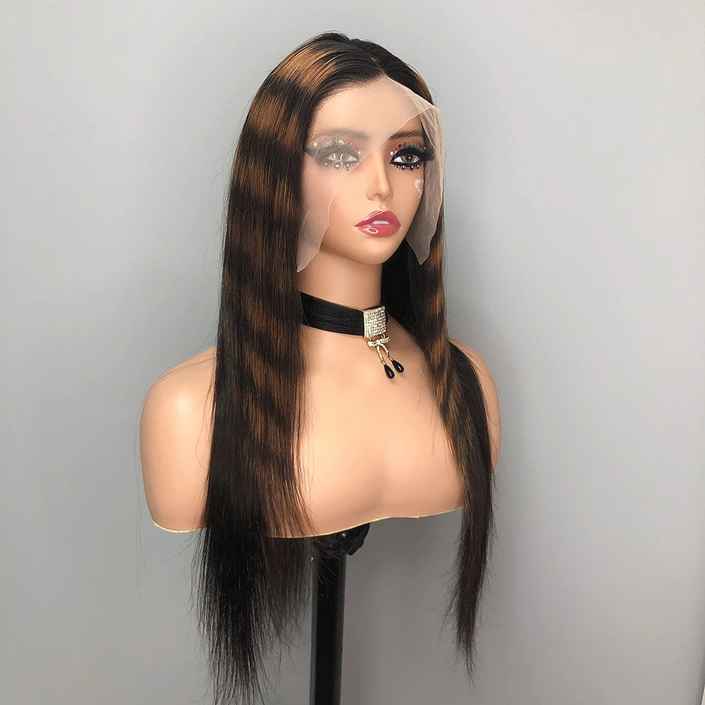Straight 13x4 Highlight Colored Lace Frontal Wig 13x6 Zebra Brown Lace Front Human Hair Wigs For Women 4x4 5x5 Lace Closure Wig