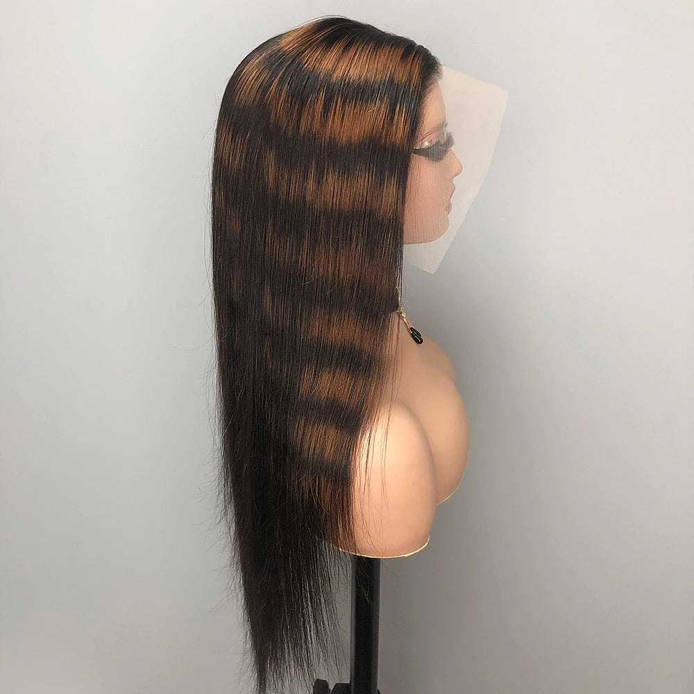 Straight 13x4 Highlight Colored Lace Frontal Wig 13x6 Zebra Brown Lace Front Human Hair Wigs For Women 4x4 5x5 Lace Closure Wig