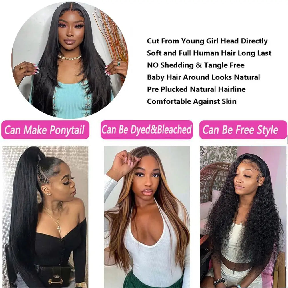 Straight Bundles and Closure Brazilian Human Hair 3 Bundles with 4x4 HD Closure Pre Plucked Natural Black Bundles with Closure