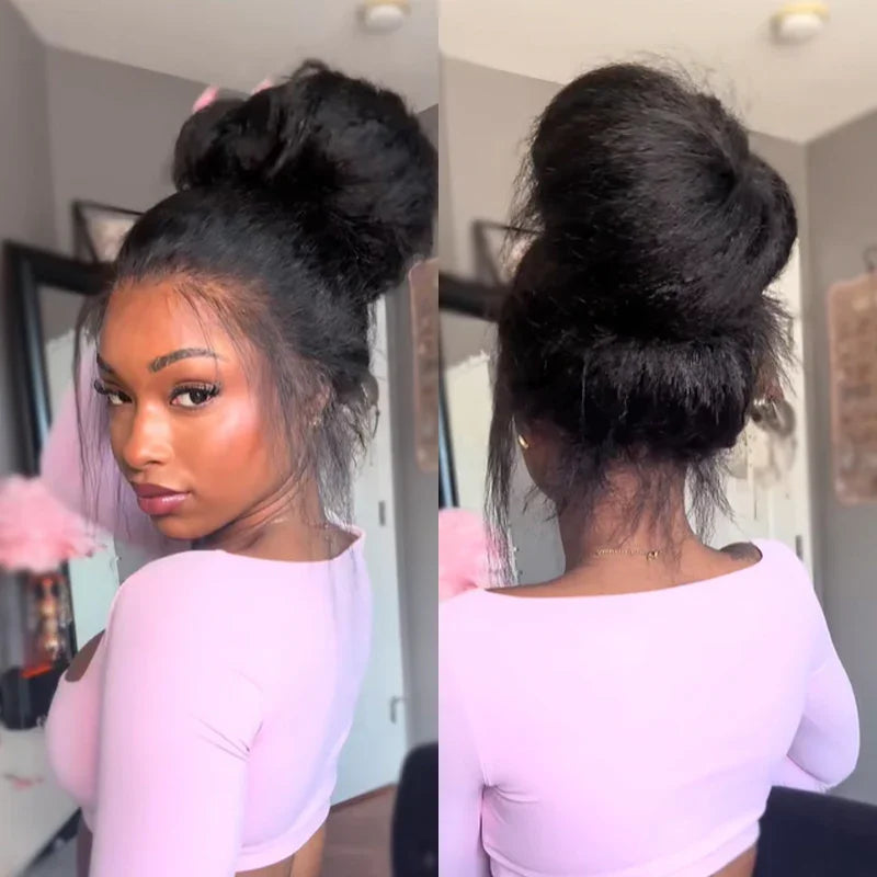 ISEE Hair  360 Glueless Kinky Straight  Wig Pre-Cut Lace InvisiFit Strap Mongolian Kinky Straight Wear Go Wig With Invisi Draw-s