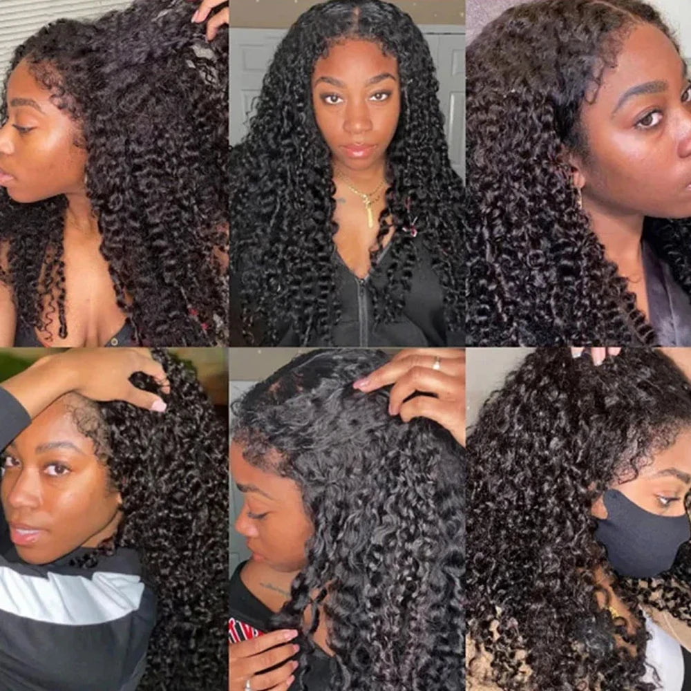 4C Kinky Edges Invisible Strap 360 HD Lace Wigs Human Hair Deep Curly 360 Full Lace Frontal Glueless Wigs with Curly Baby Hair