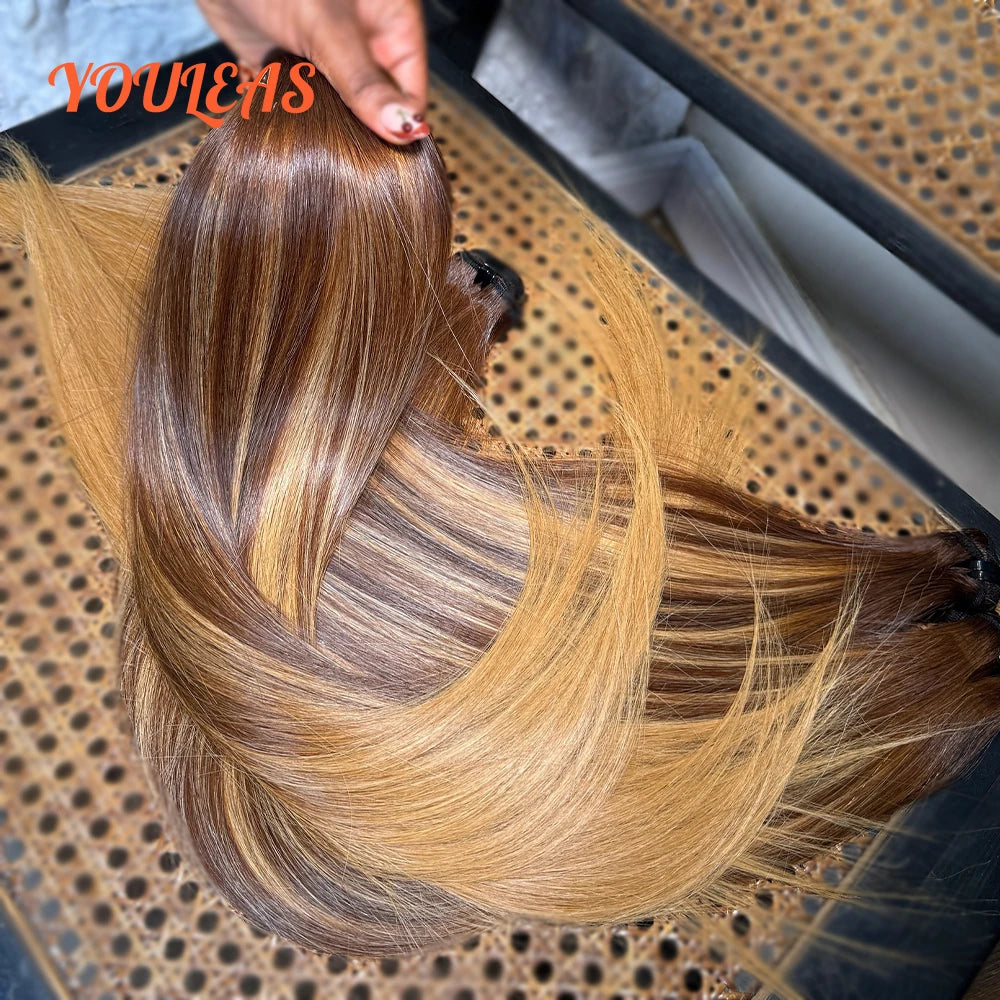 Highlight 4/27 Blonde Color Straight Human Hair Bundles 100% Unprocessed Virgin Hair Weave 3 Bundles Hair Extensions  For Women