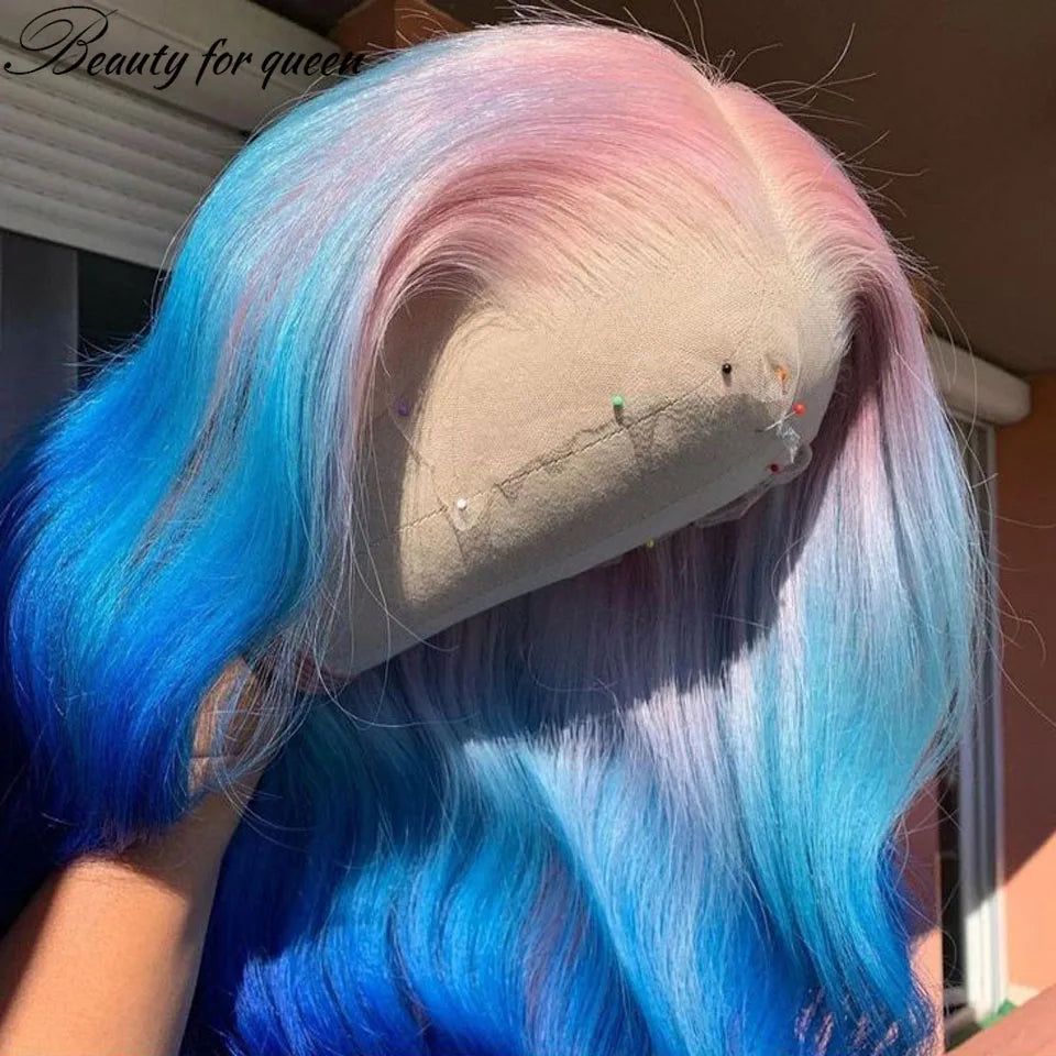 2026 Fashion Colored Blue 180% Density HD 13x4 Lace Front Wig  Glueless Wig Women Cosplay Hot Sale Good Quality Customize