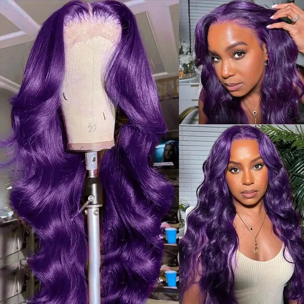 Purple Wig Long Natural Curly Wavy Wig for Women Synthetic Free Part Loose Deep Wave 13X4 Colored Wigs for Daily Party Cosplay