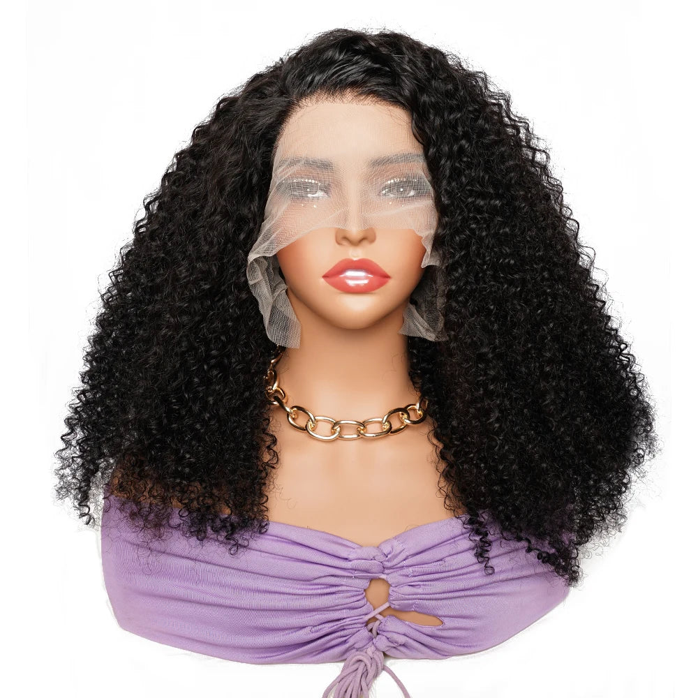 300% Density Kinky Curly Human Hair Wig For Women Raw Indian Hair 13X4 Hd Transparent Lace Frontal Wig 12-30 Inch Natural Color