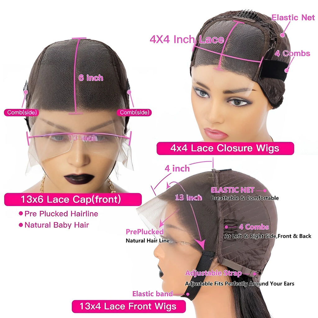 Layered Cut Chocolate Brown 4x4 5x5 Lace Closure Straight Fringe Wigs Human Hair 13x6 13x4 Lace Front Glueless Wigs with Bangs