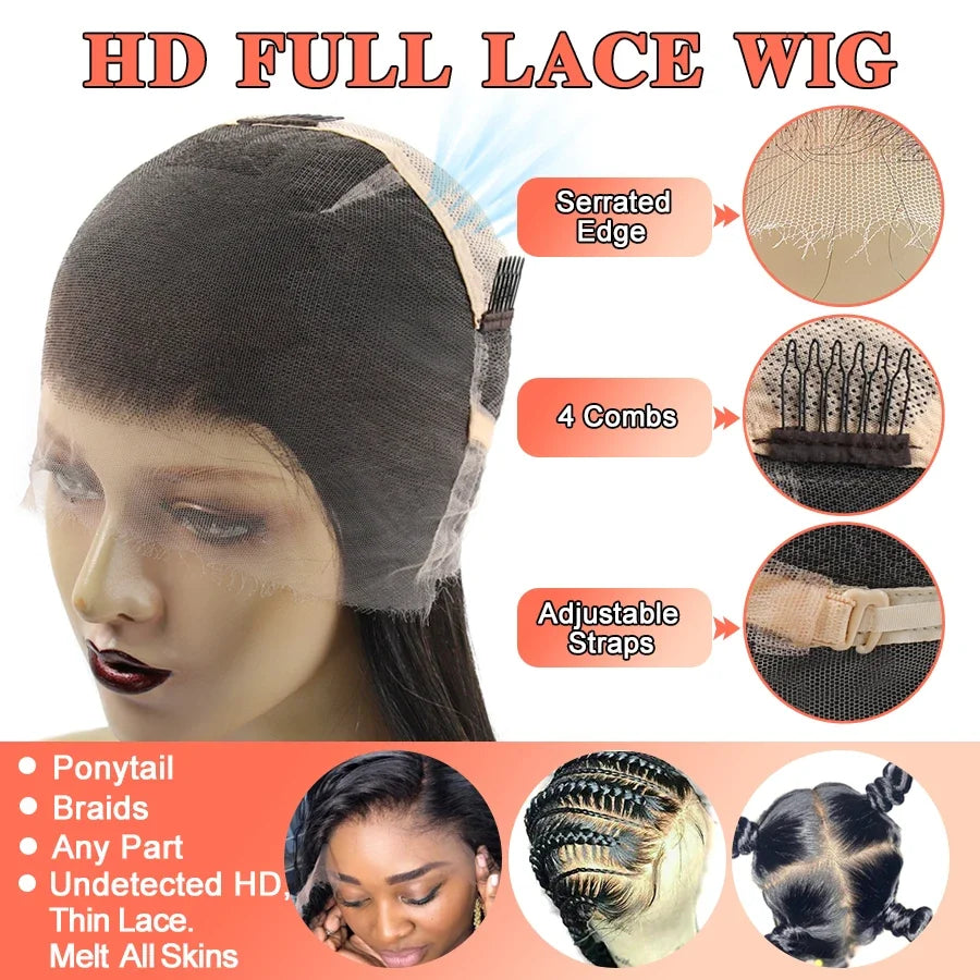 BEEOS Full Lace Wig Skinlike HD Braid Pre Plucked Hairline Wigs For Women Silky Straight Free Parting Virgin Raw Hair Brazilian