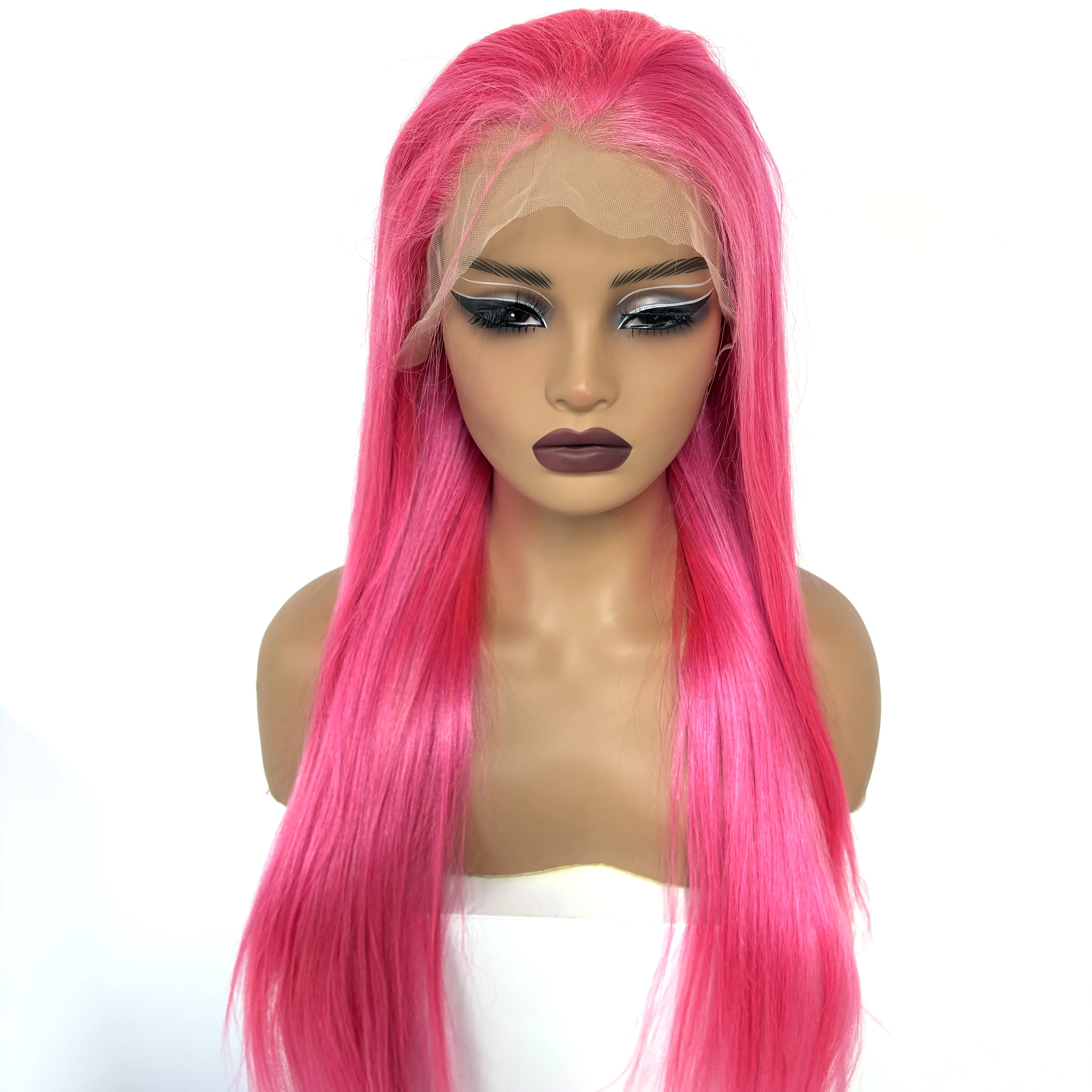 13x4 Lace Frontal Pink Straight Human Hair Wig 26 28inch 250 Density Pre Plucked Red Hair Wig Grey Lace Front Wigs for Women