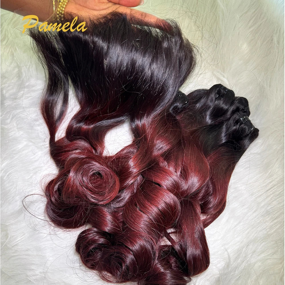 1B/Reddish Brown Color Loose Deep Wave 100% Human Hair Bundles With 13x6 Lace Frontal And 3 Bundles Hair Extensions
