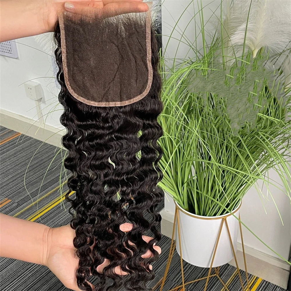 Burmese Curly 4x4 13x4 Real HD Lace Frontal With Bundles  Human Hair Bundles With Closure Raw Weaves Human Hair With Closures