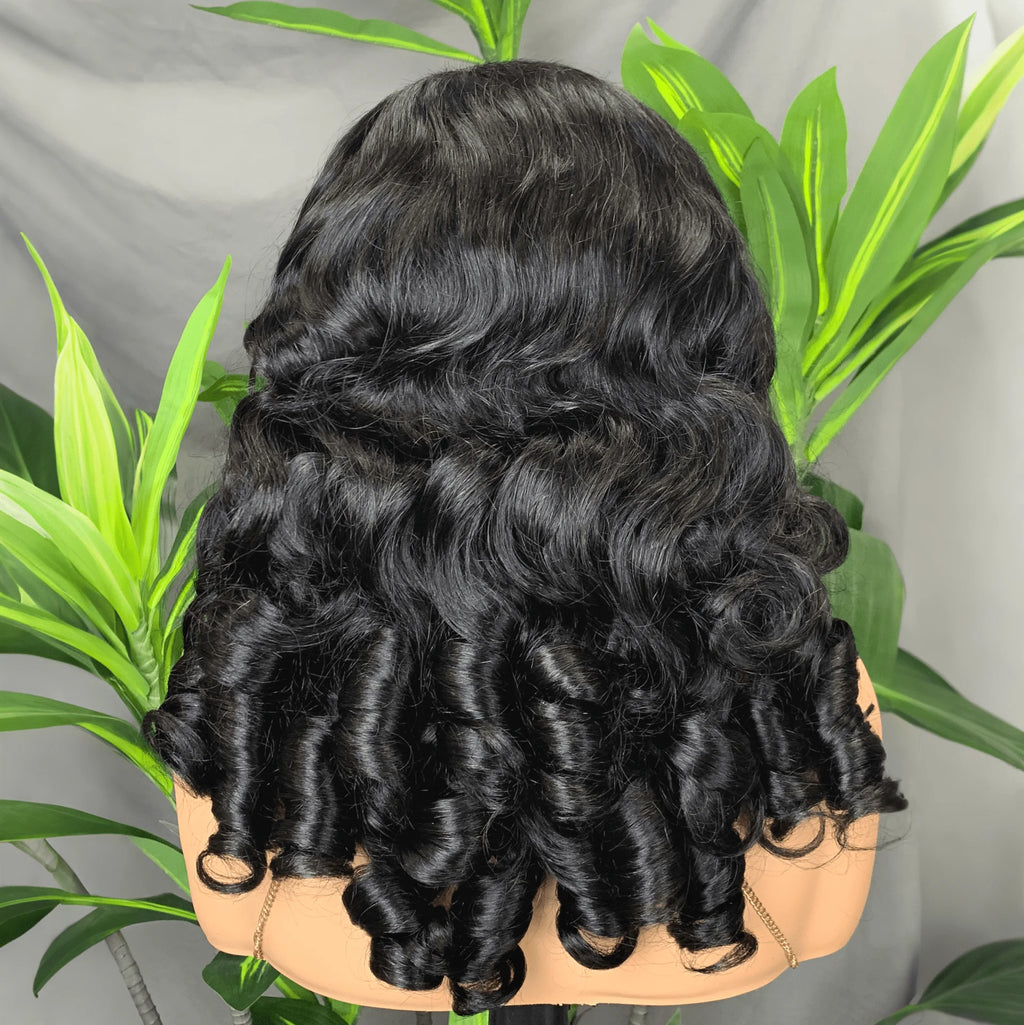 Double Drawn Loose Bouncy Wig 300% Density 5x5 Front Lace Loose Bouncy Curly Wig 100% Human Hair Loose Bouncy Wig for Women